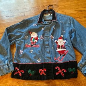 XL Dress Barn jean button-up Christmas shirt.